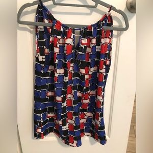 Banana Republic Geometric Sleeveless Blouse Top XS Red White Blue Black